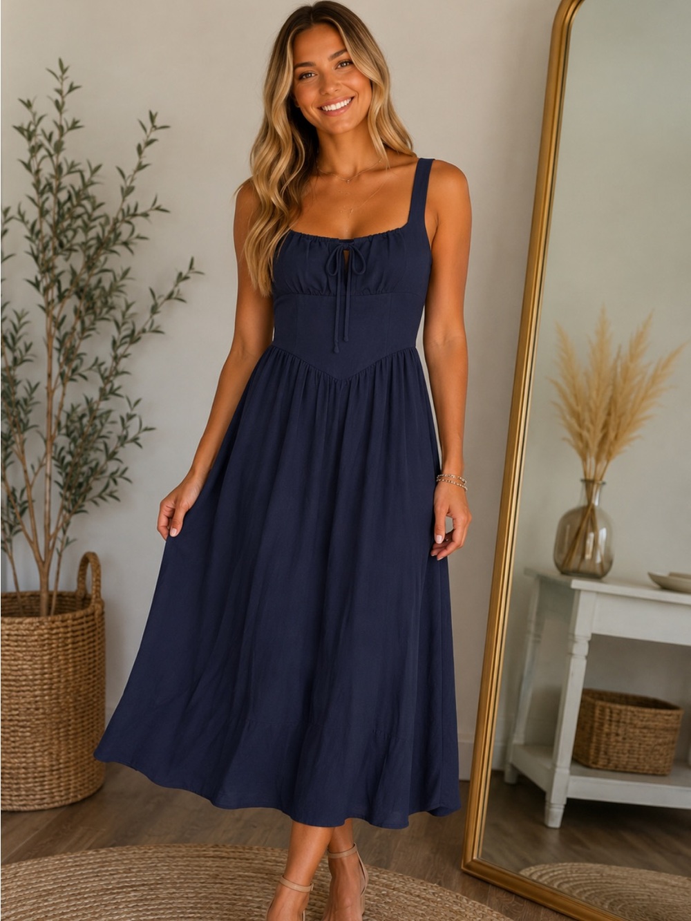 Workshop Republic Clothing Navy Maxi Dress with Tie Front